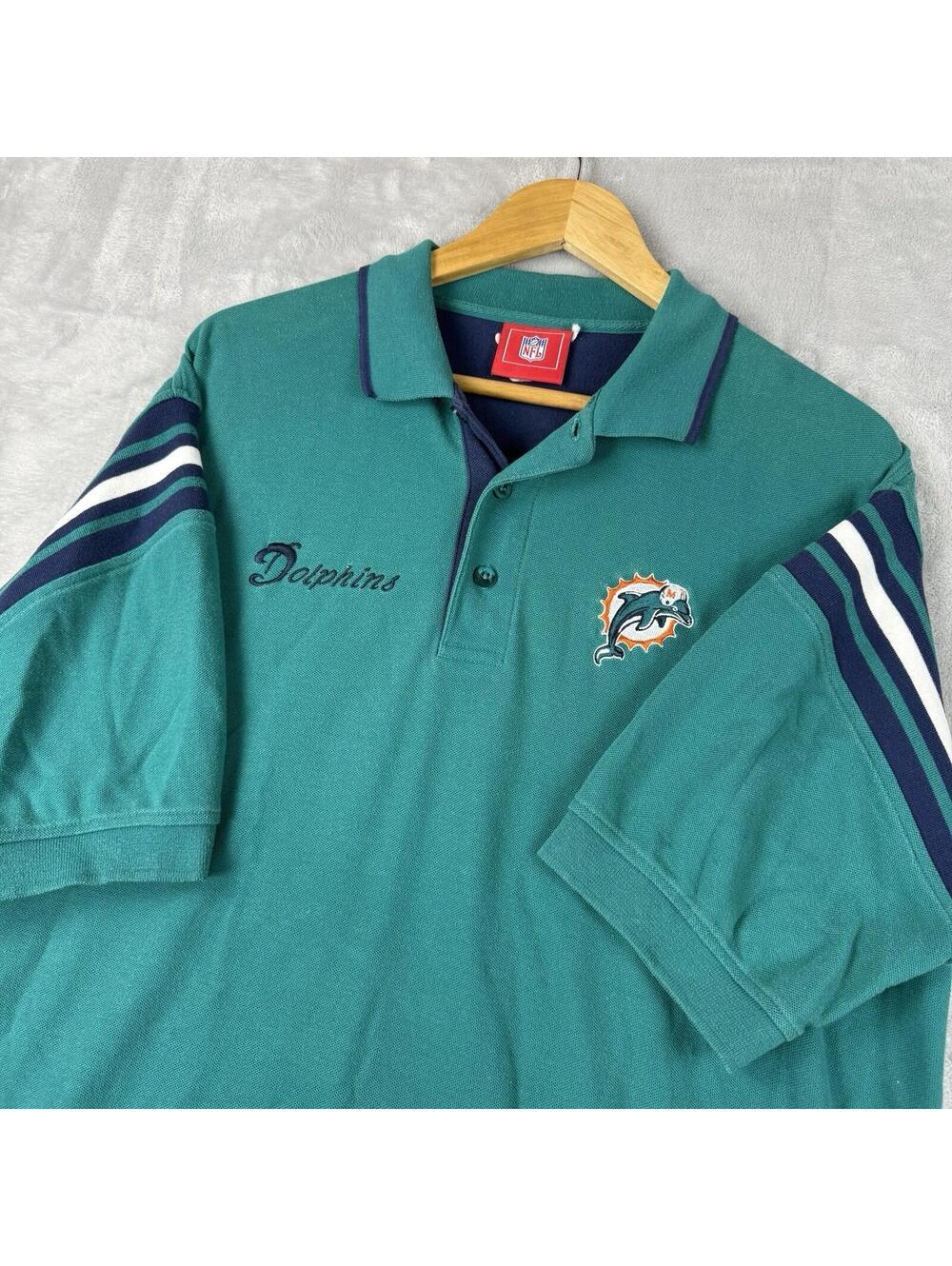 Vintage Miami Dolphins NFL Polo Shirt Green Embroidered Football Men XL Fan Y2K